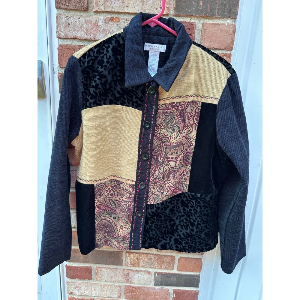 Napa Valley Petite Patchwork Jacket Burnout Velvet Paisley Multi-Texture PM - Picture 1 of 8